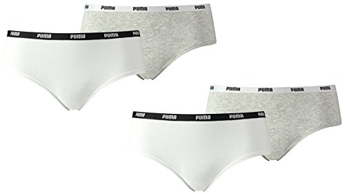 PUMA Damen Basic Hipster Slip 4er Pack in vielen Farben (White/Grey Melange (092), L) von PUMA