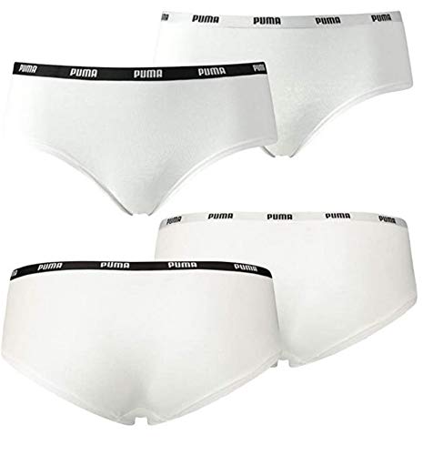 PUMA Damen Iconic Hipster Pantys Slips 573009001 4er Pack, Farbe:Weiß, Wäschegröße:M, Artikel:-317 White/White von PUMA