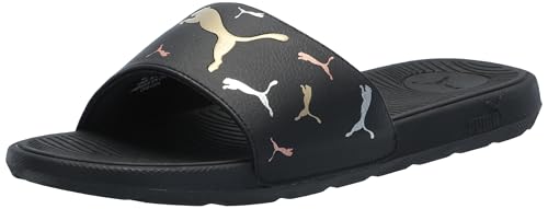 PUMA Women's Cool Cat 2.0 Sport WNS Slide Sandal, Toss-puma Black-metallic Gold-puma Silver, 38.5 EU von PUMA