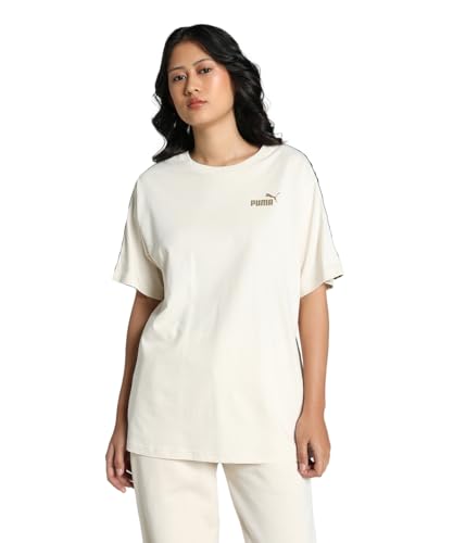 PUMA Damen ESS Tape MINIMAL Gold T-Shirt M Alpine Snow White von PUMA