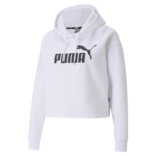 PUMA Damen Essentials Cropped-Logo Fleece Hoodie Kapuzenpullover, Weiß, XL von PUMA