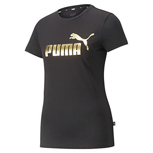 PUMA Damen Essentials Metallic-Logo T-Shirt, Black-Gold Folie, X-Groß von PUMA