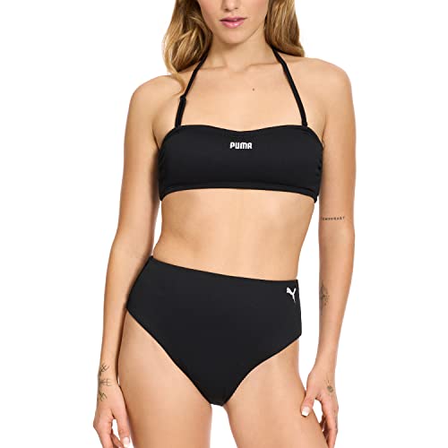 PUMA Damen Geripptes Bandeau-Bikini-Set, Schwarz, XL von PUMA
