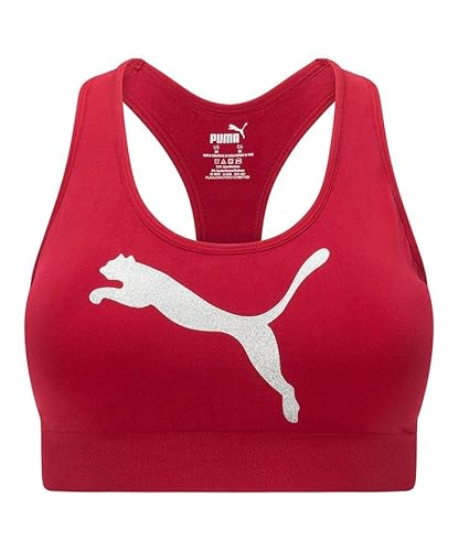 PUMA Damen Glitter Cat Racerback Sport-BH, Dunkelrot, Large von PUMA