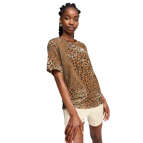 PUMA Damen Graphic T-Shirt, Animal Alloverprint Warm Beige Ss25, Mittel von PUMA