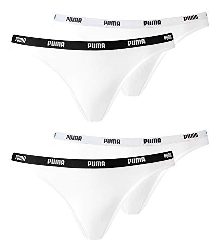 PUMA Damen Iconic Bikini Slips 603031001 4er Pack, Farbe:Weiß, Wäschegröße:L, Artikel:-317 White/White von PUMA