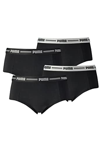 PUMA 4er Pack Iconic Mini Short Damen Panty Slip Shorty Unterwäsche Unterhose, Farbe:Schwarz, Bekleidungsgröße:M von PUMA