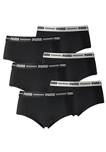 PUMA 6er Pack Iconic Mini Short Damen Panty Slip Shorty Unterwäsche Unterhose, Farbe:Schwarz, Bekleidungsgröße:L von PUMA