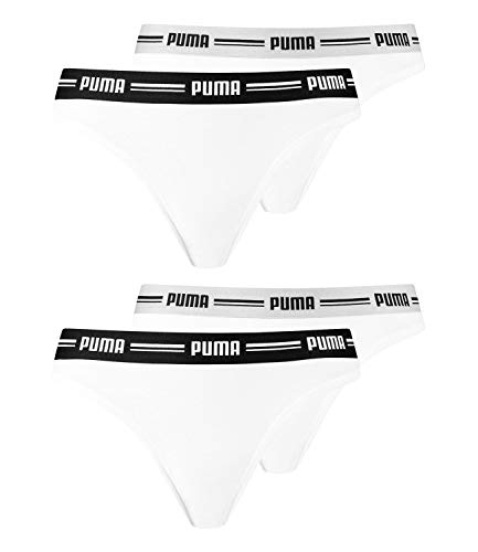 PUMA Damen Iconic Strings Tanga Thong 583021001 4er Pack, Farbe:Weiß, Menge:4er Pack (2X 2er), Wäschegröße:M, Artikel:-317 White/White von PUMA