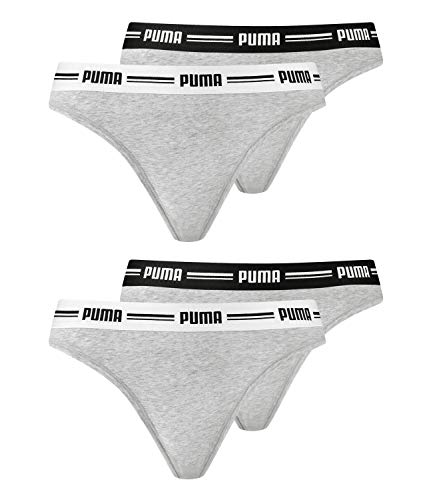 PUMA Damen Iconic Strings Tanga Thong 603034001 4er Pack, Farbe:Grau, Wäschegröße:L, Artikel:-328 Grey/Grey von PUMA