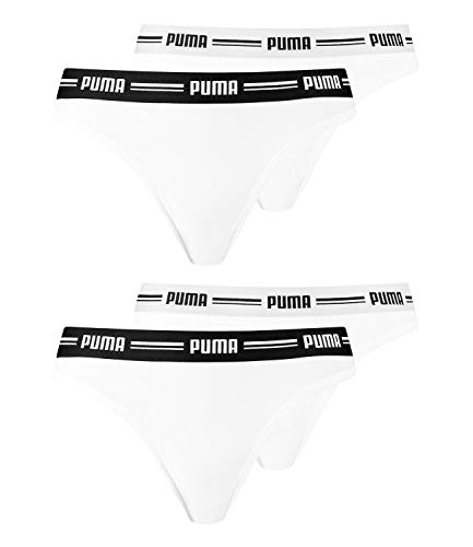 PUMA Damen Strings Tanga Thong 4er Pack, Farbe:Weiß, Wäschegröße:XL, Artikel:-317 White/White von PUMA