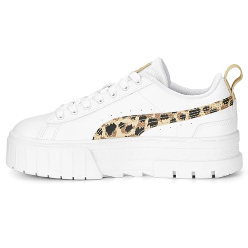 PUMA Damen Mayze Plateau-Sneaker mit Tierdruck, Freizeitschuhe, Wei , Puma White/Granola, 41 EU von PUMA