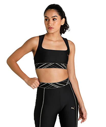 PUMA Damen Mid Impact Bra Sport-BH, Black Deco Glam, M von PUMA