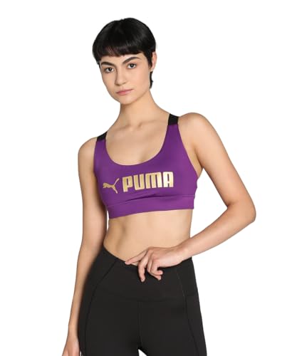 PUMA Damen Mid Impact Fit BH Unterwäsche-Oberteil, Lila Pop Gold, S von PUMA