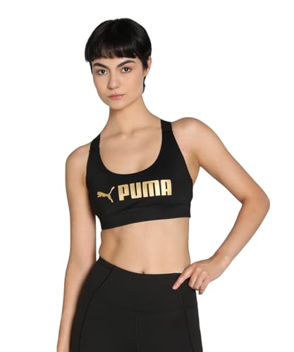 PUMA Damen Mid Impact Fit BH Unterwäsche Top, Blickdicht, Schwarz Gold, S von PUMA