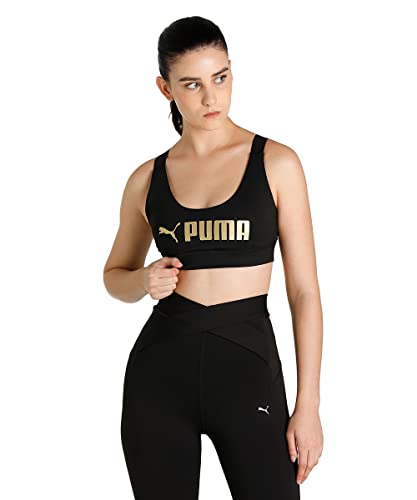 PUMA Damen Mid Impact Fit Sport-BH, Black Metallic, M von PUMA