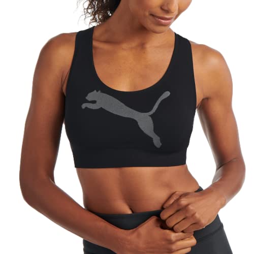 PUMA Damen Nahtloser Sport-BH, Große Katze, Schwarz, small von PUMA