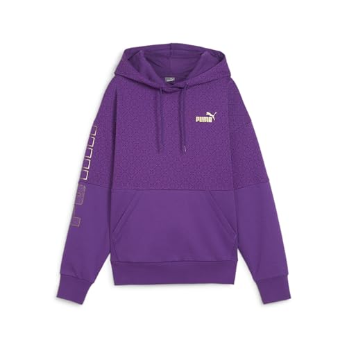 PUMA Damen Power Logo Love Colorblock Hoodie FL Schweiß, Purple Pop, L von PUMA