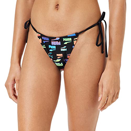 PUMA Damen Side Tie Tanga String Bikini Bottoms, Black Combo, L EU von PUMA