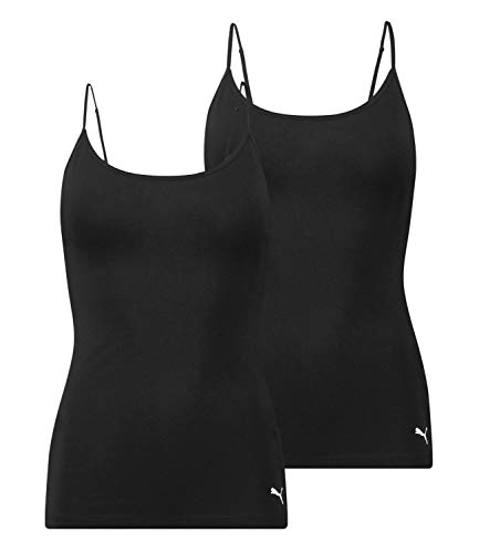 PUMA Damen Spaghetti Top Unterhemd Iconic Camisole 604030001 2er Pack, Farbe:Schwarz, Wäschegröße:L, Artikel:-200 Black von PUMA
