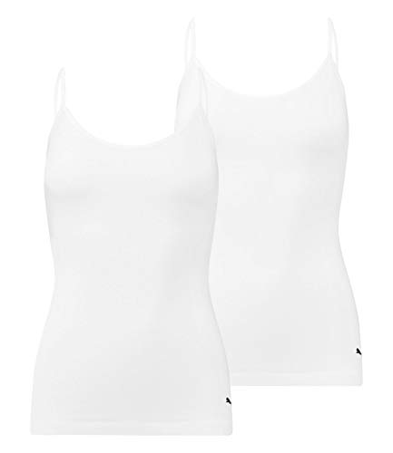 PUMA Damen Spaghetti Top Unterhemd Iconic Camisole 604030001 2er Pack, Farbe:Weiß, Wäschegröße:L, Artikel:-300 White von PUMA