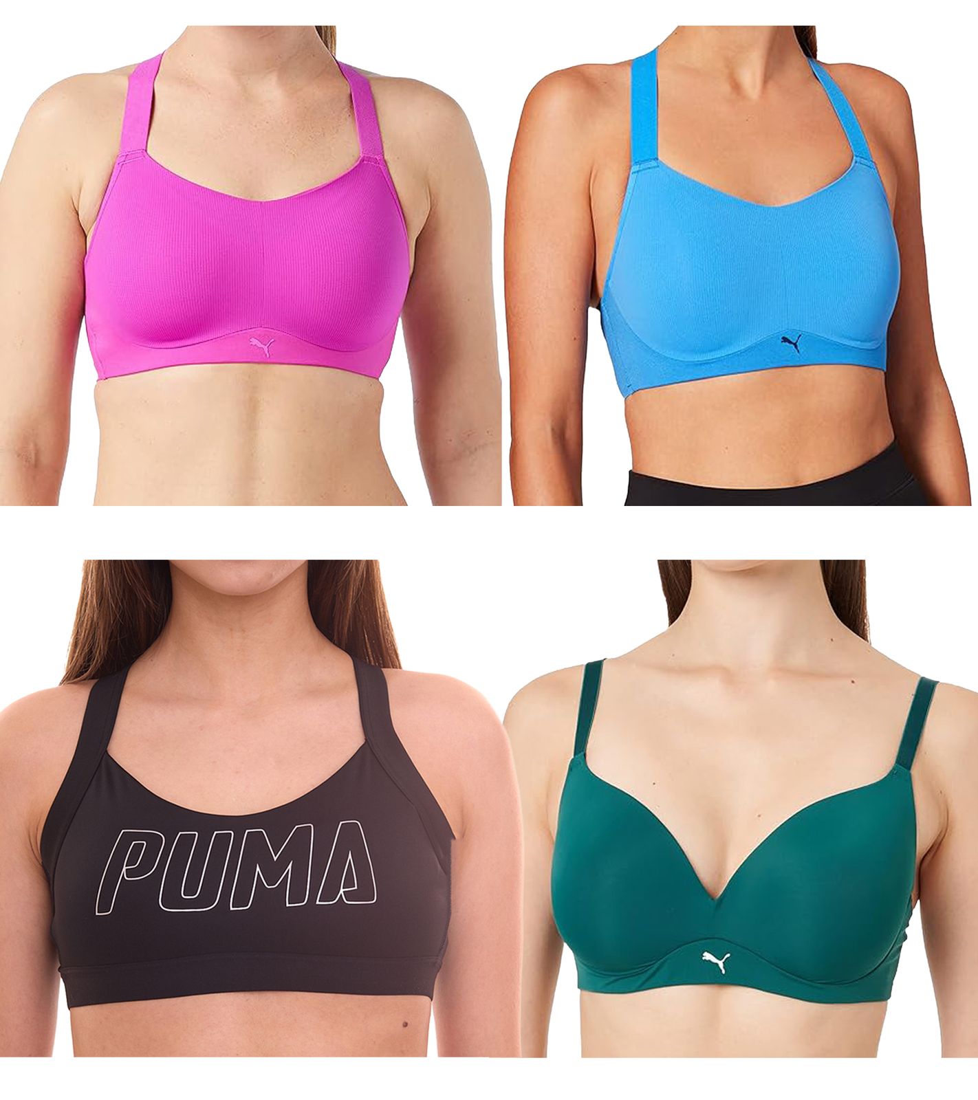 PUMA Damen Sport-BH sitzender Trainings-Bustier Soft Bra in Grün, Active Bra in Pink oder Blau, Training Bra in Schwarz von PUMA
