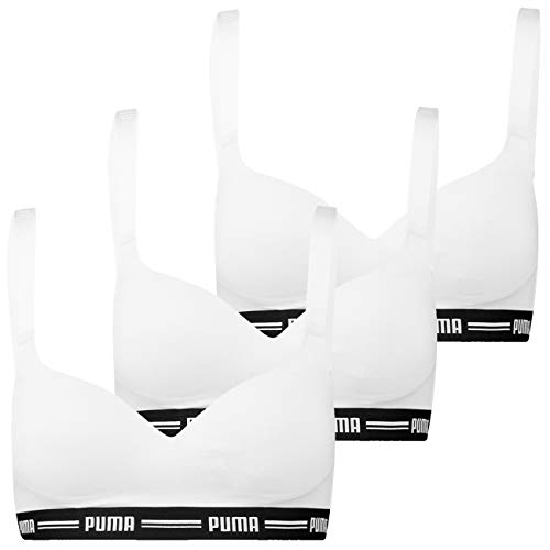 PUMA Damen Top Padded Hang Bra 3er Pack XS S M L XL Schwarz Weiß Grau 57% Baumwolle, White, M von PUMA