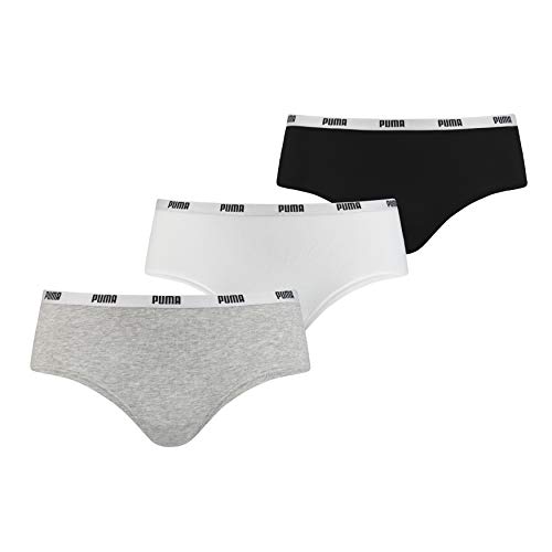 PUMA Damen Unterwäsche Unterhosen 3 Hipster im Vorteilspack (White/Grey/Black, S) von PUMA