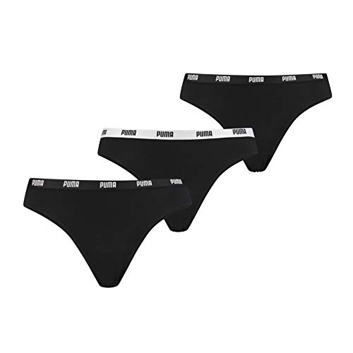 PUMA Damen Unterwäsche Unterhosen 3 String Thong im Vorteilspack (Black, XL) von PUMA