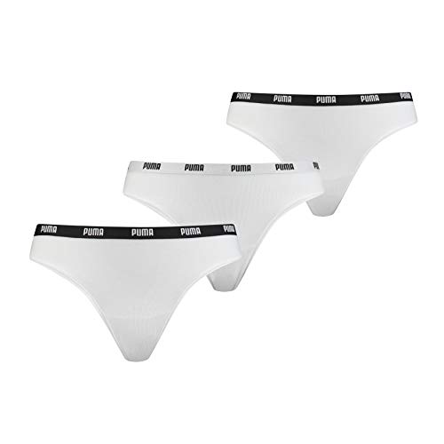 PUMA Damen Unterwäsche Unterhosen 3 String Thong im Vorteilspack (White, XS) von PUMA
