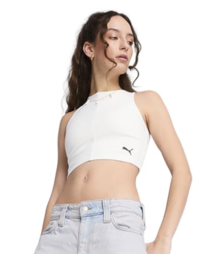 PUMA Damen Wardrobe ESS Geripptes Crop-Top L, White von PUMA
