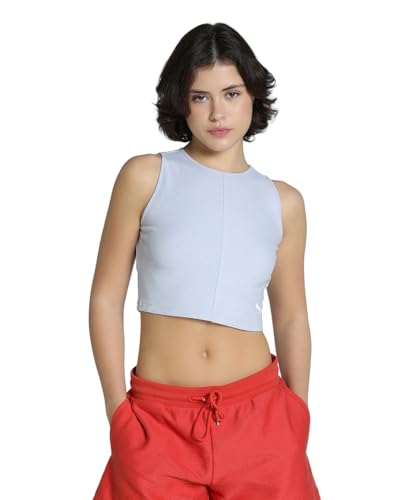 PUMA Damen Wardrobe ESS Geripptes Crop-Top XS, Cool Weather Blue von PUMA