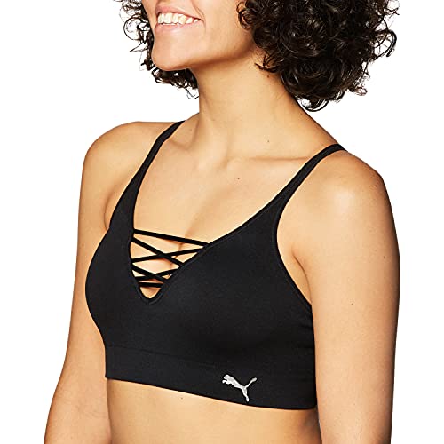 PUMA Damen Puma Women's Lace Up Bra Sport BH, Schwarz / Metallic, M EU von PUMA