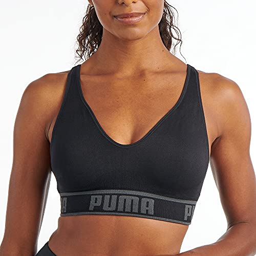 PUMA Damen Nahtloser Sport-BH, Undurchsichtige, schwarz/grau, X-Large von PUMA
