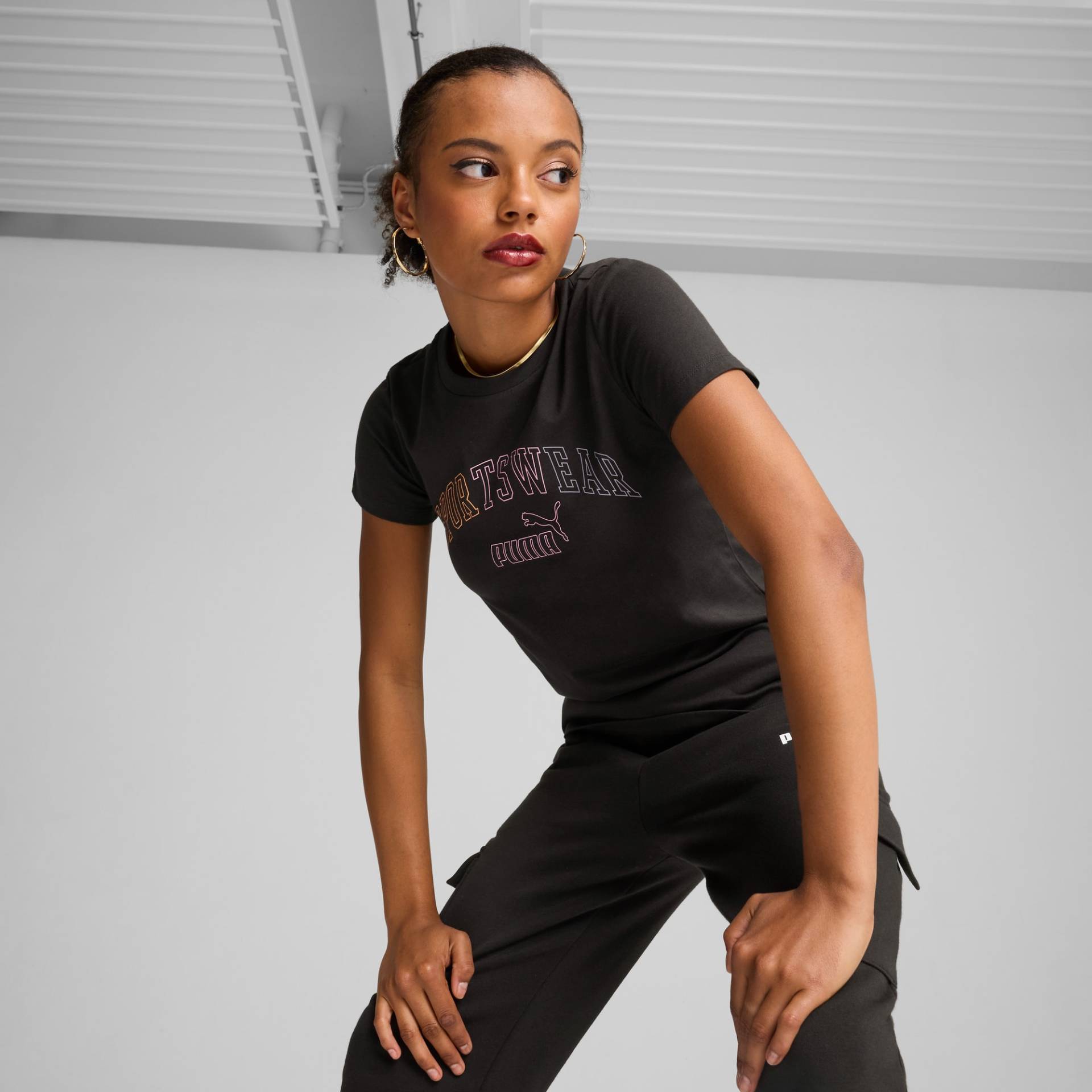 PUMA ESS+ LOGO LAB T-Shirt Damen, Schwarz, Größe: L, Kleidung von PUMA