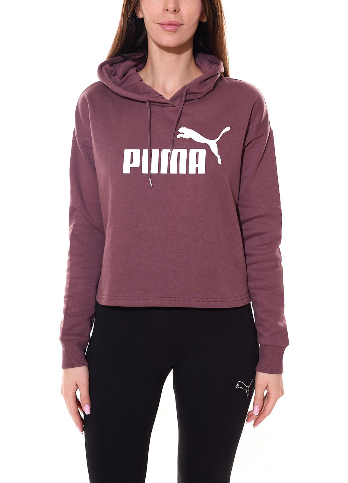 PUMA ESS Cropped Logo Sweatshirt Damen Kapuzen-Shirt Baumwolle 586869 75 Pflaume von PUMA