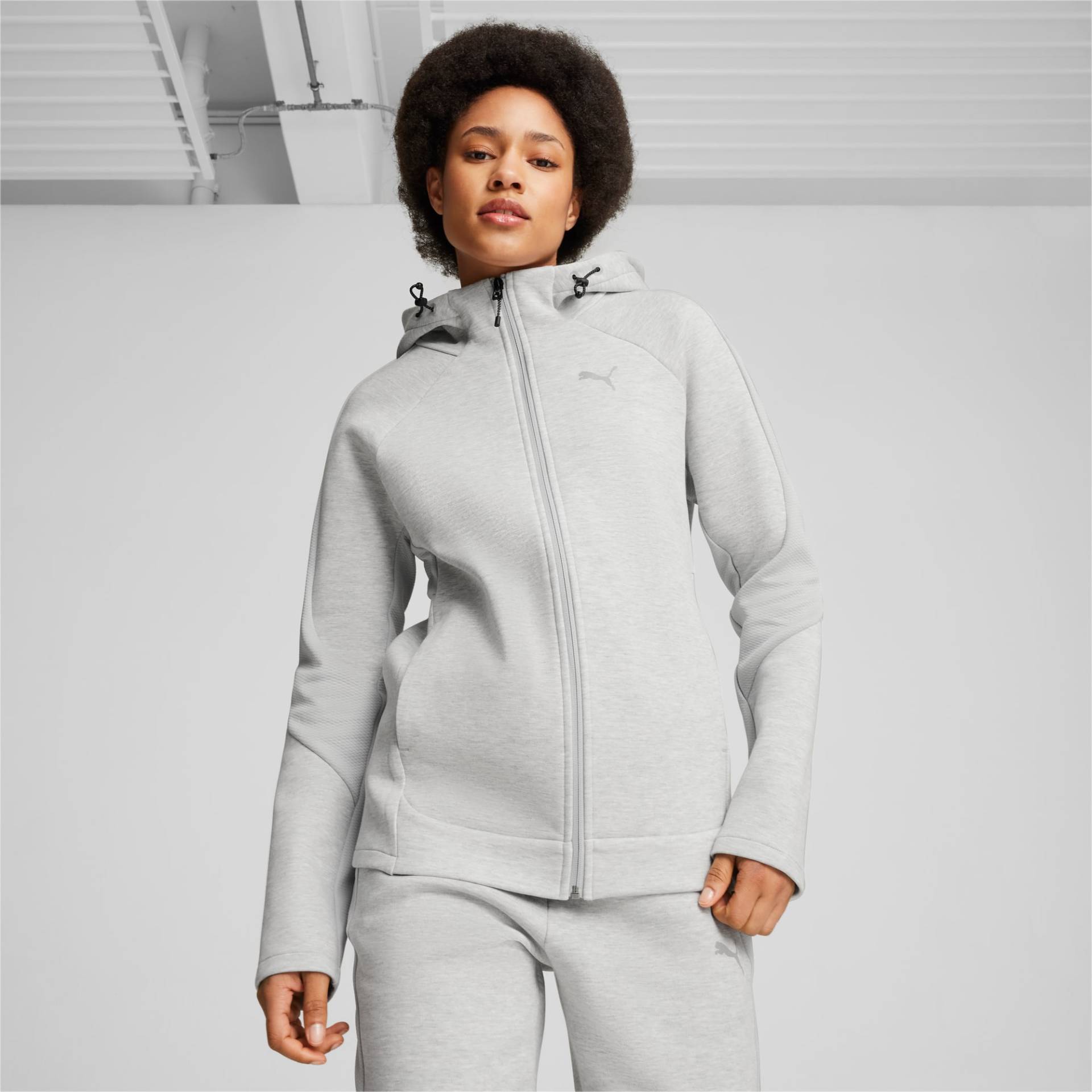 PUMA EVOSTRIPE Hoodie mit durchgehendem Reißverschluss Herren, Mit Heide, Grau, Größe: L, Kleidung von PUMA