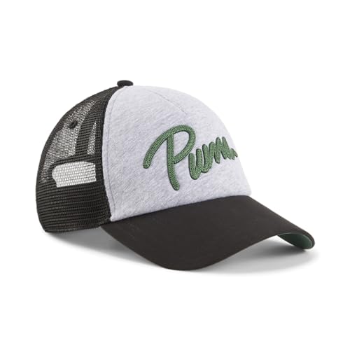 PUMA Erwachsene ESS+ Trucker Cap ErwachsenerFeather Gray Black Archive Green von PUMA