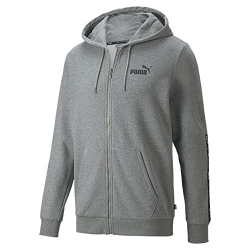 Puma Essentials+ Herren Reißverschluss-Hoodie mit Logo-Tape Medium Gray Heather XL von PUMA