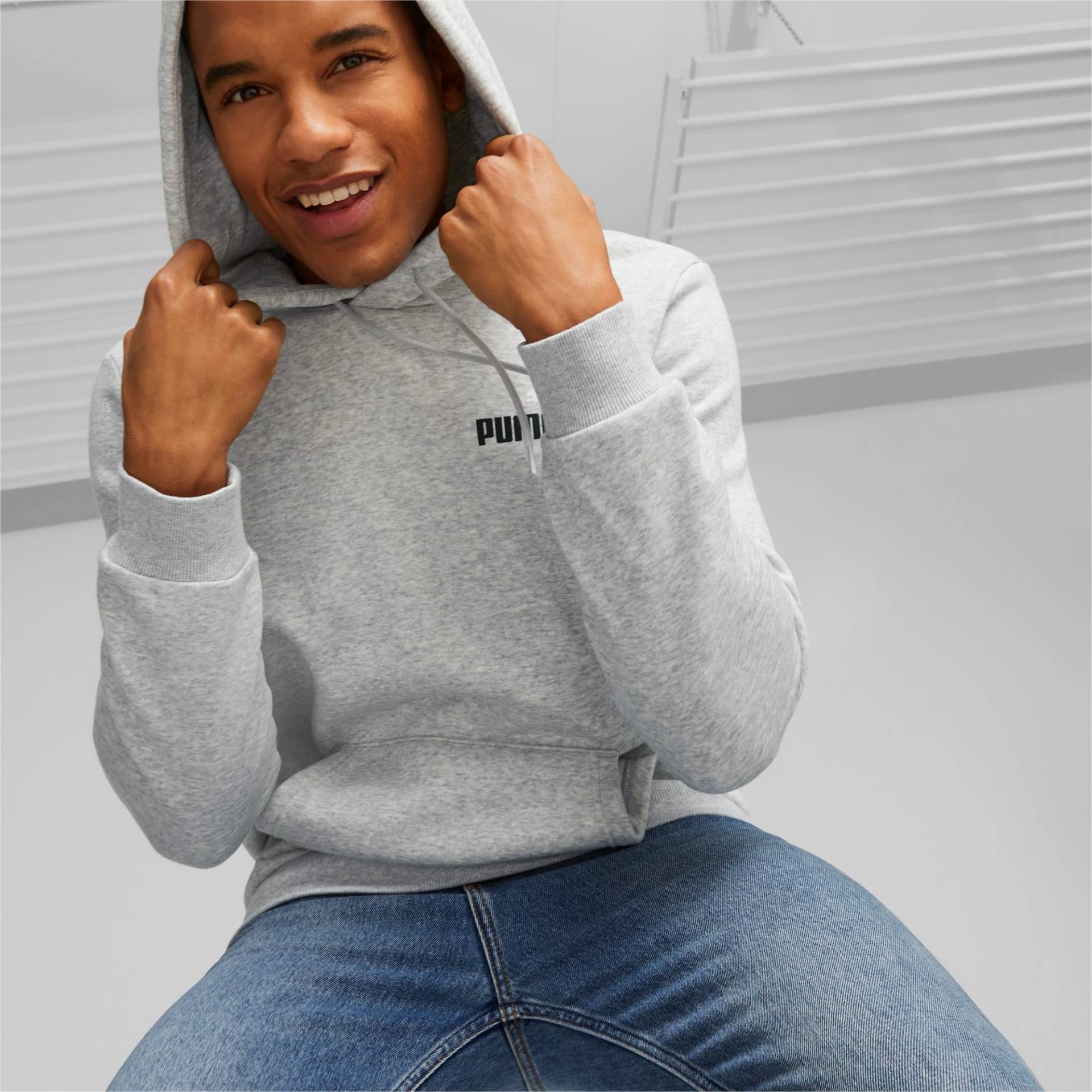 PUMA Essentials+ zweifarbiger Hoodie mit kleinem Logo Herren, Mit Heide, Grau, Größe: M, Kleidung von PUMA