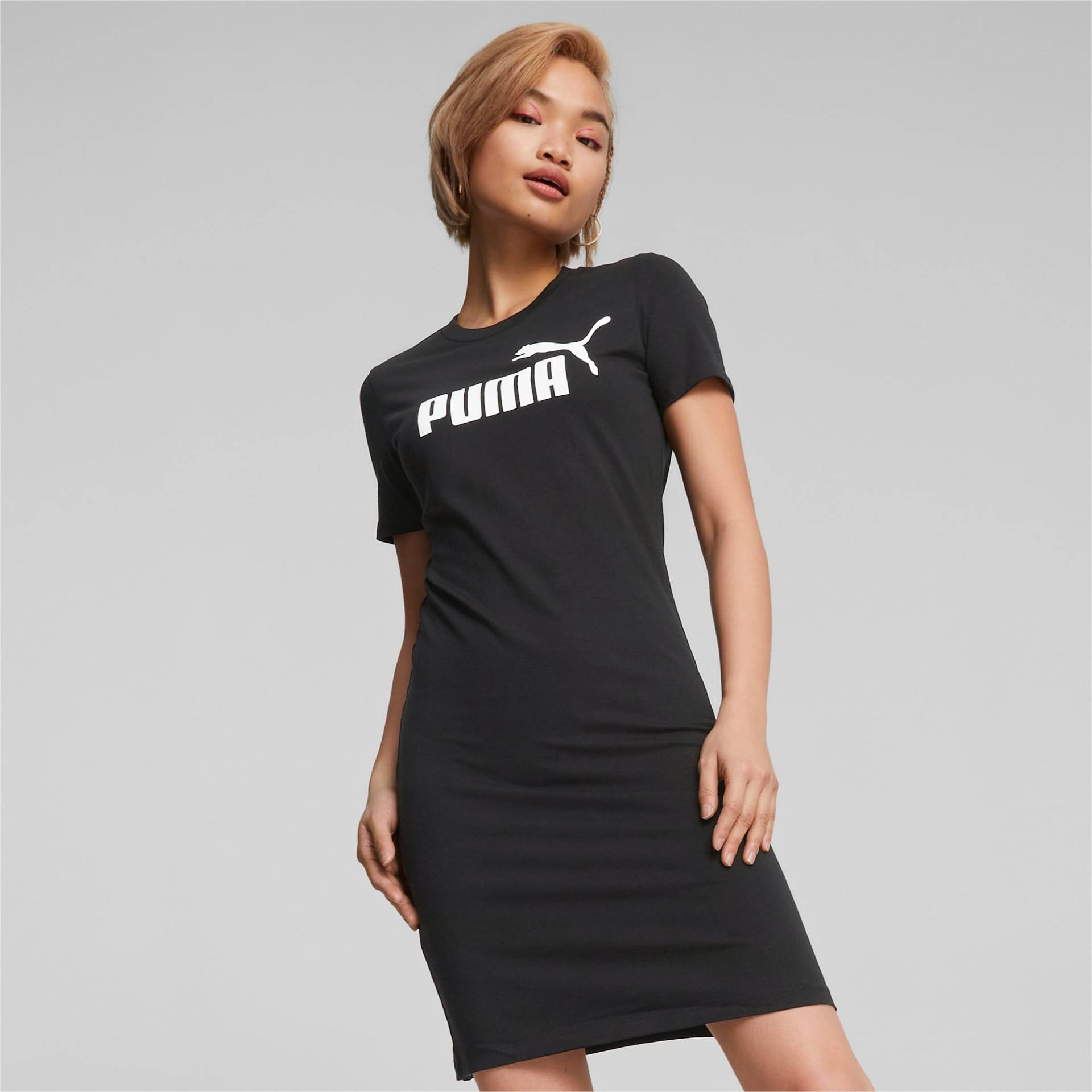 PUMA Essentials Damen T-Shirt-Kleid mit schmaler Passform, Schwarz, Größe: M, Kleidung von PUMA