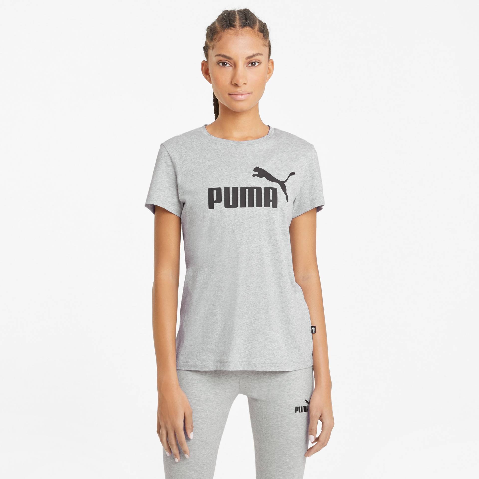 PUMA Essentials Logo T-Shirt Damen, Mit Heide, Grau, Größe: M, Kleidung von PUMA