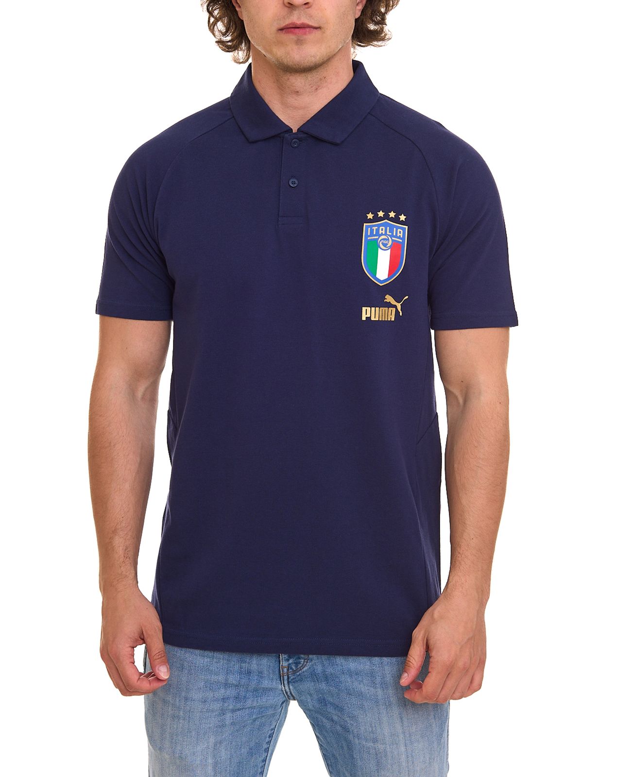 PUMA FIGC Coach Herren Polo-Shirt nachhaltiges Baumwoll-Hemd Italien Fanwear 767115 13 Dunkelblau von PUMA