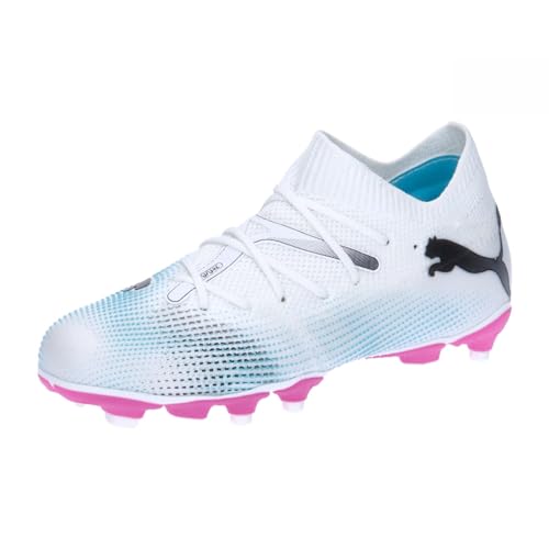 Puma Unisex Youth Future 7 Match Fg/Ag Jr Soccer Shoes, Puma White-Puma Black-Poison Pink, 35 EU von PUMA