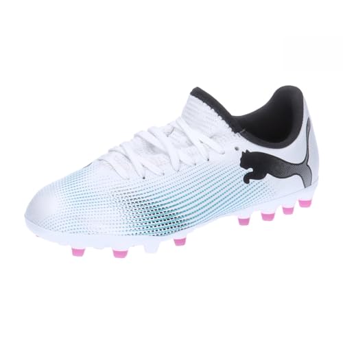 Puma Unisex Youth Future 7 Play Mg Jr Soccer Shoes, Puma White-Puma Black-Poison Pink, 28 EU von PUMA