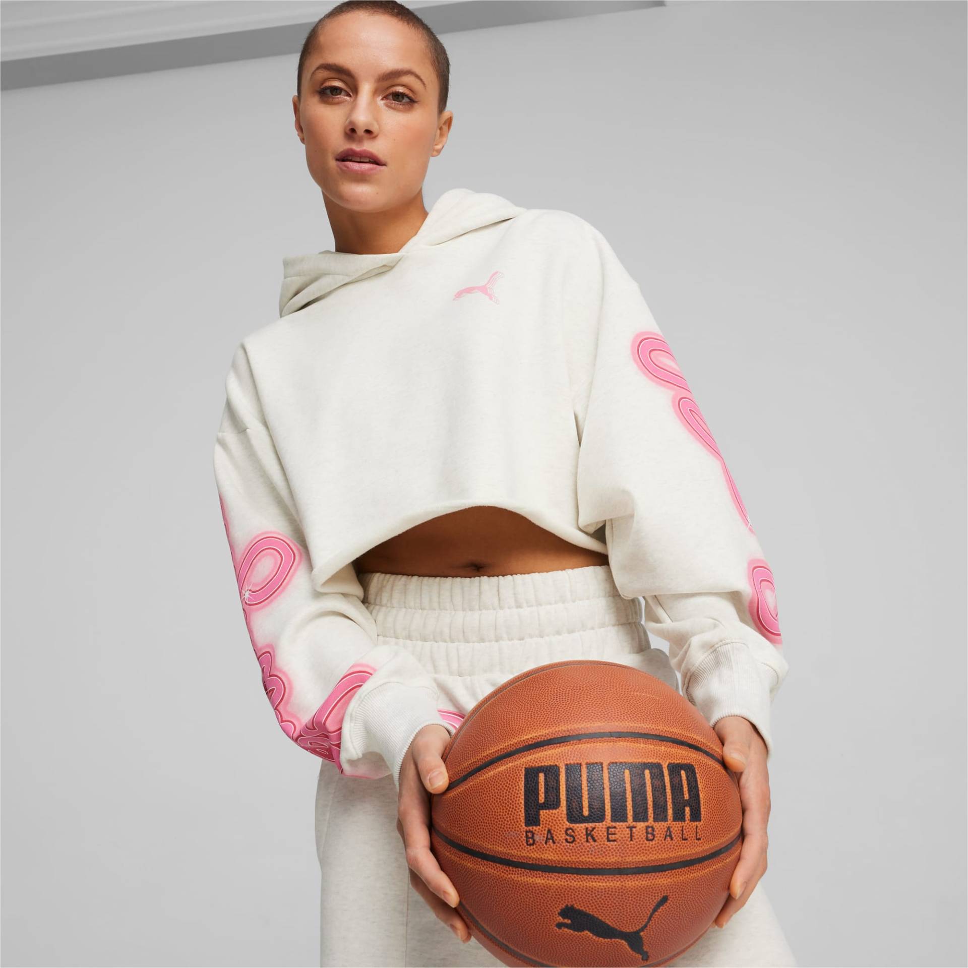 PUMA Game Love Heartbreak Cropped Basketball-Hoodie, Mit Heide, Grau, Größe: L, Kleidung von PUMA