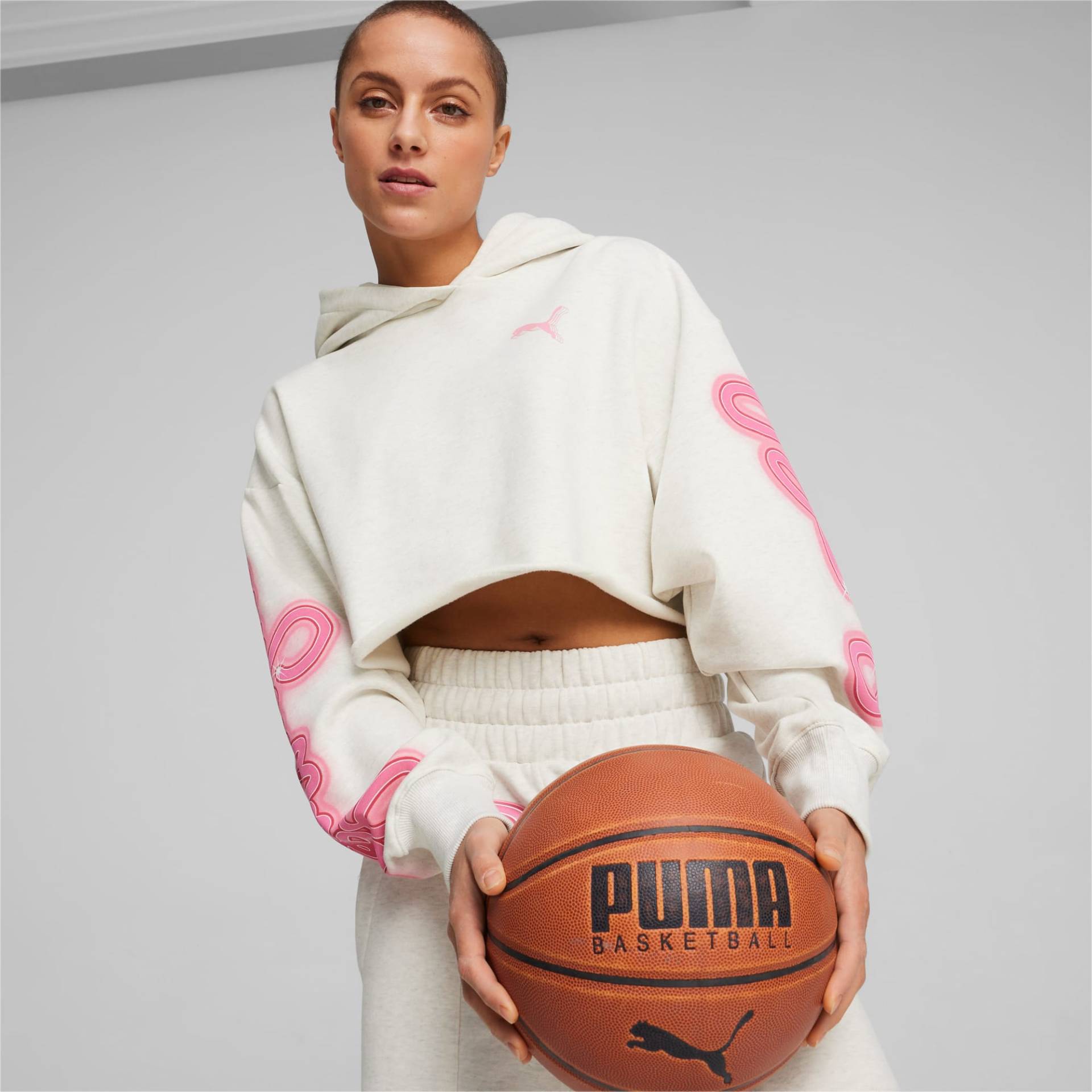 PUMA Game Love Heartbreak Cropped Basketball-Hoodie, Mit Heide, Grau, Größe: M, Kleidung von PUMA