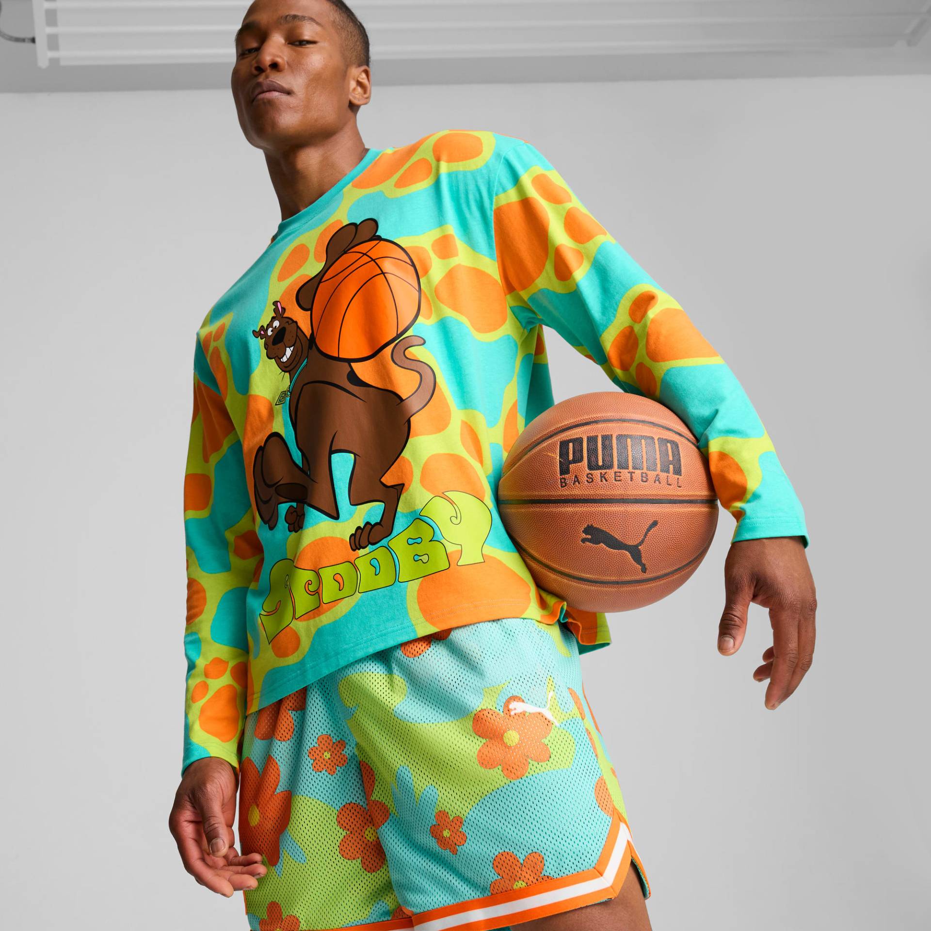PUMA HOOPS x SCOOBY DOO Langarm-Shirt Herren, Mit Abstract Muster, Grau/Grün, Größe: XXL, Kleidung von PUMA