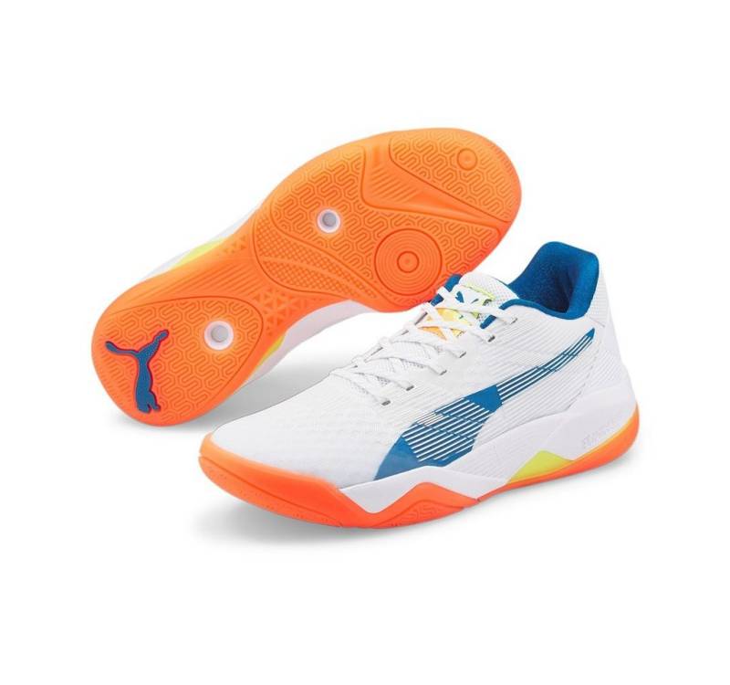 PUMA Hallen-Indoorschuhe Eliminate Power Nitro weiss/blau Herren Badmintonschuh von PUMA
