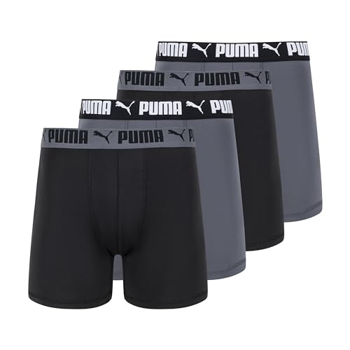 PUMA Herren 4er-Pack Active Stretch Boxershorts Retroshorts, schwarz/grau, Small von PUMA